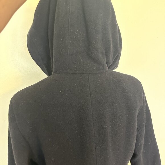 Fleet Street Womens Hooded Black Zip Up Coat Wool Blend Medium Jacket - Picture 15 of 16